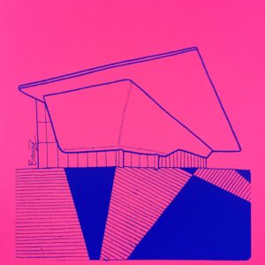 Stedelijk Blue on Neon Pink Screenprint