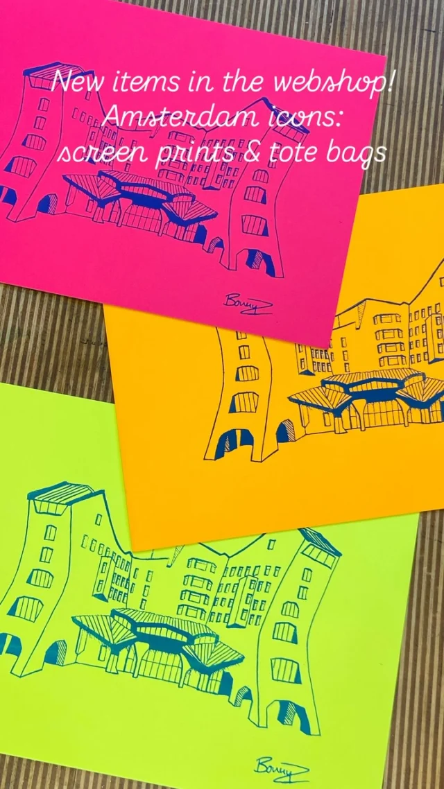 Yay! New items in the webshop! These Amsterdam icons: Het Zandkasteel/Sandcastle, Stedelijk, Het Schip and Pontsteiger. Screen prints in nice neon colours and tote bags!

Come shop at: https://bonnyz.com/webshop/

#screenprints #amsterdam #icons #totebags #shop

@bonnyzgraphicart
@stedelijkmuseum 
@museumhetschip
